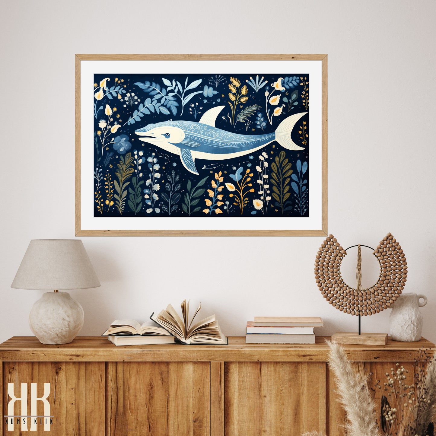 Scandinavian Whale Folk Art Print - 1