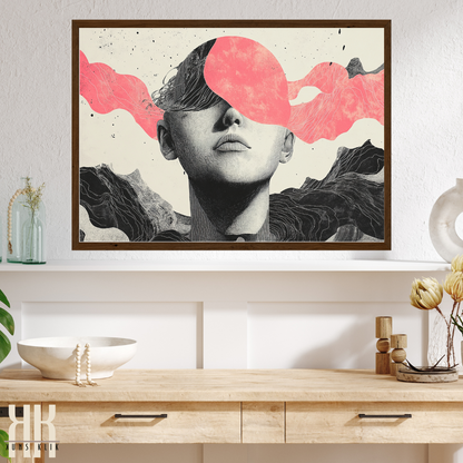 Soft Pink and Black Art Print - Dreamy Minimalist Wall Poster