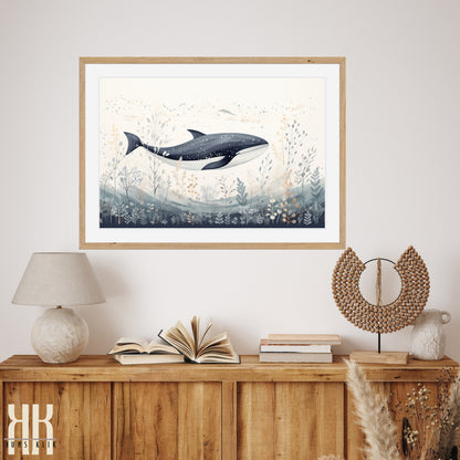 Scandinavian Whale Folk Art Print - 12