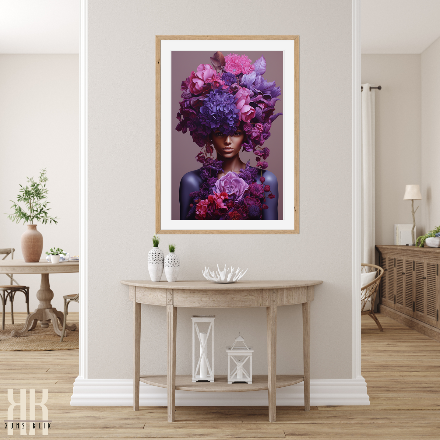 Woman Flower Bouquet Head Feminine Wall Art - Purple 6