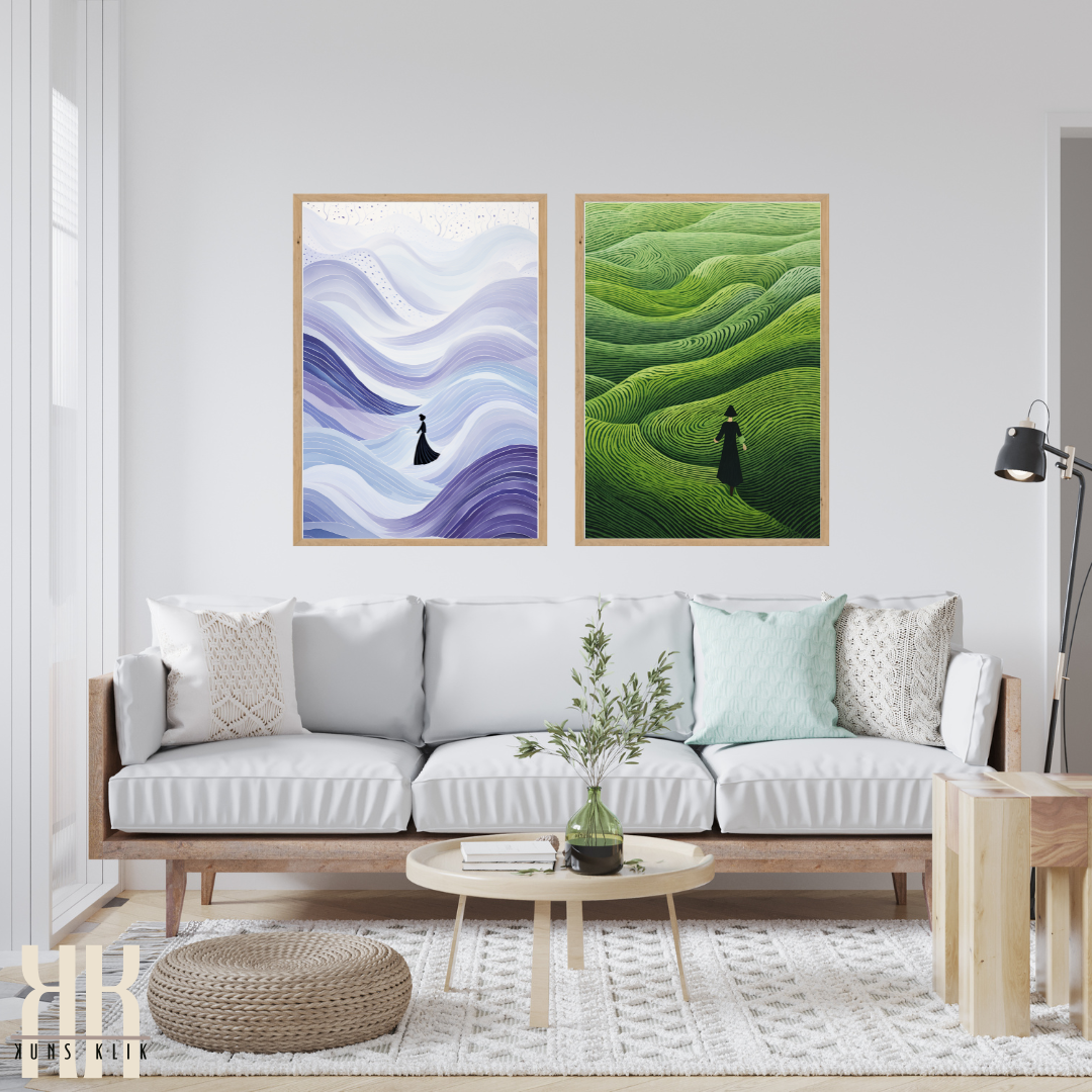 Layered Mountains and Ocean Waves Serene Wall Art Print