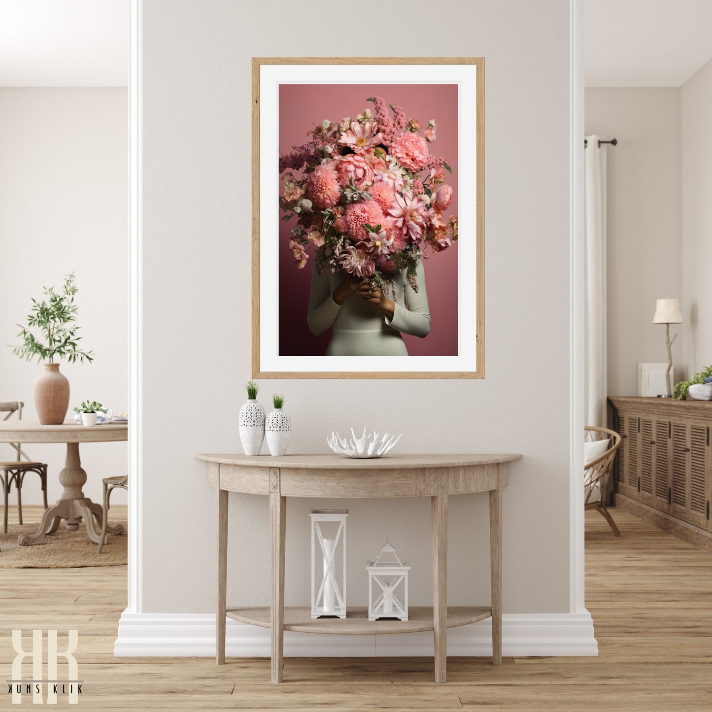 Woman Flower Bouquet Head Feminine Wall Art - Pink 5