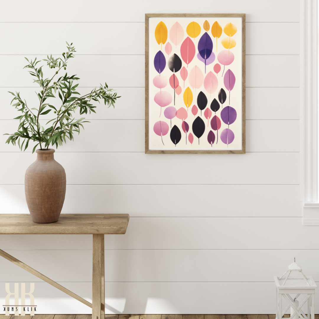 Unique Botanical Art Print Abstract Pastel Leaves in Watercolour