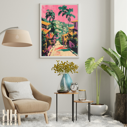 Vintage Tropical Landscape Art Print – Coastal Palm Trees & Island Vibes