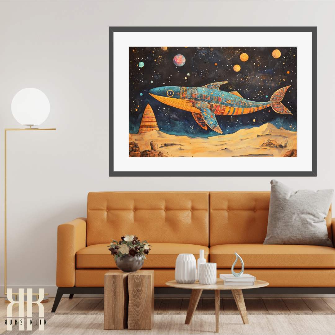 Egyptian-Inspired Whale in Outer Space - Galactic Fantasy Print