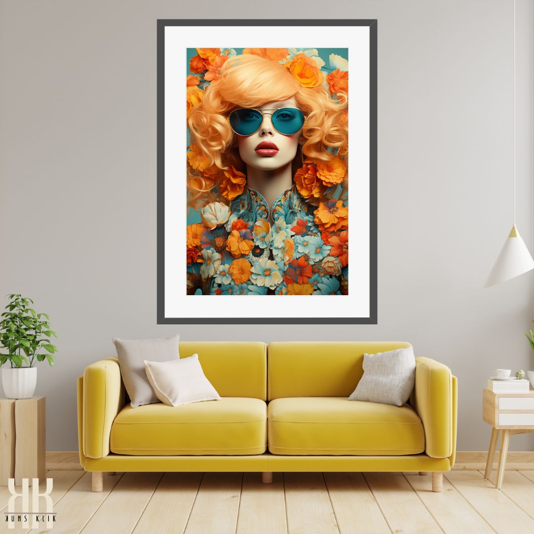 Floral Colourful Maximalist Female Portrait Print