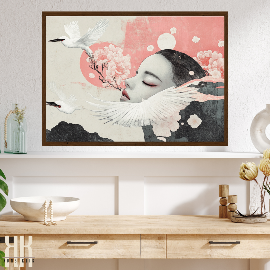 Japanese-Inspired Floral Portrait - Sophisticated Home Art