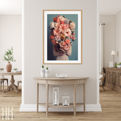 Woman Flower Bouquet Head Feminine Wall Art - 2