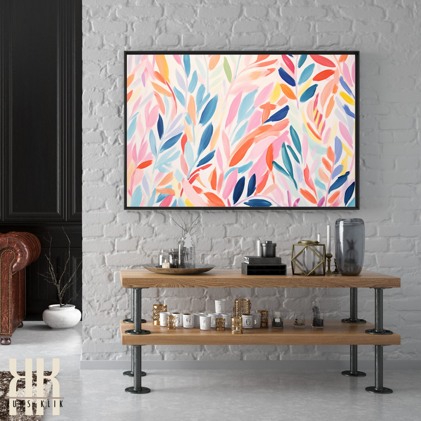 Colourful Leaf Broad Brush Stroke Matisse Pattern Print - 9