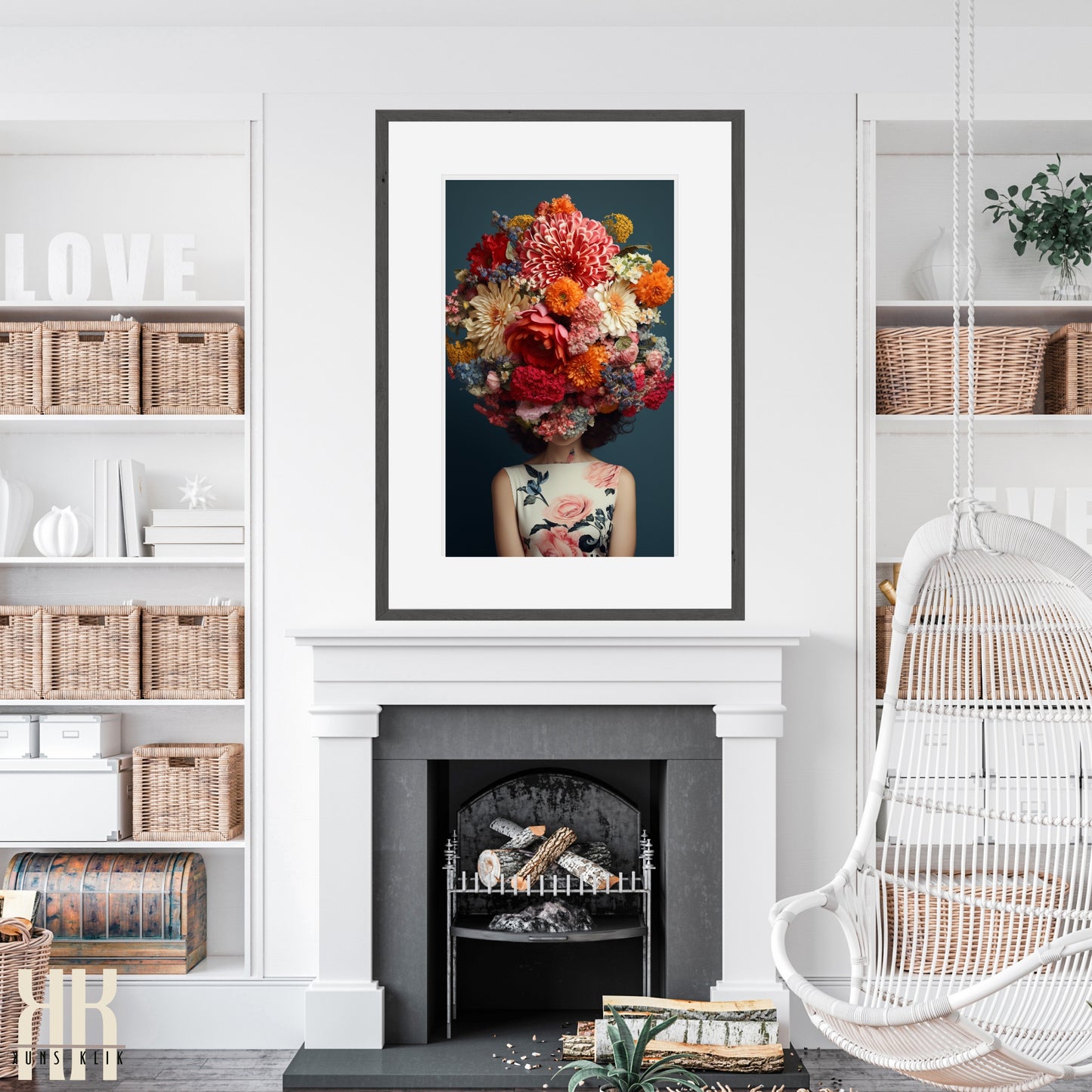 Woman Flower Bouquet Head Feminine Wall Art - 8