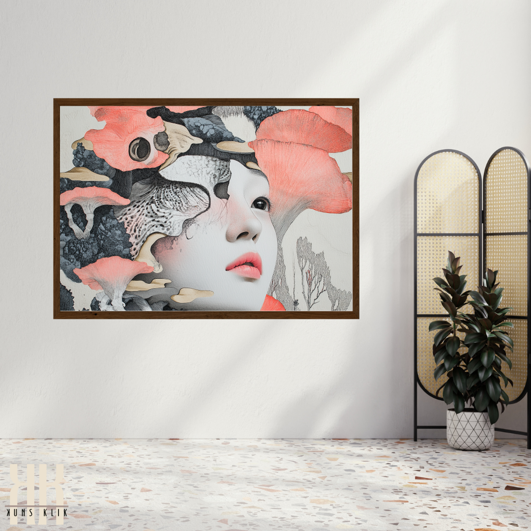 Japanese-Inspired Floral Portrait - Sophisticated Home Art