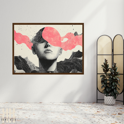 Soft Pink and Black Art Print - Dreamy Minimalist Wall Poster