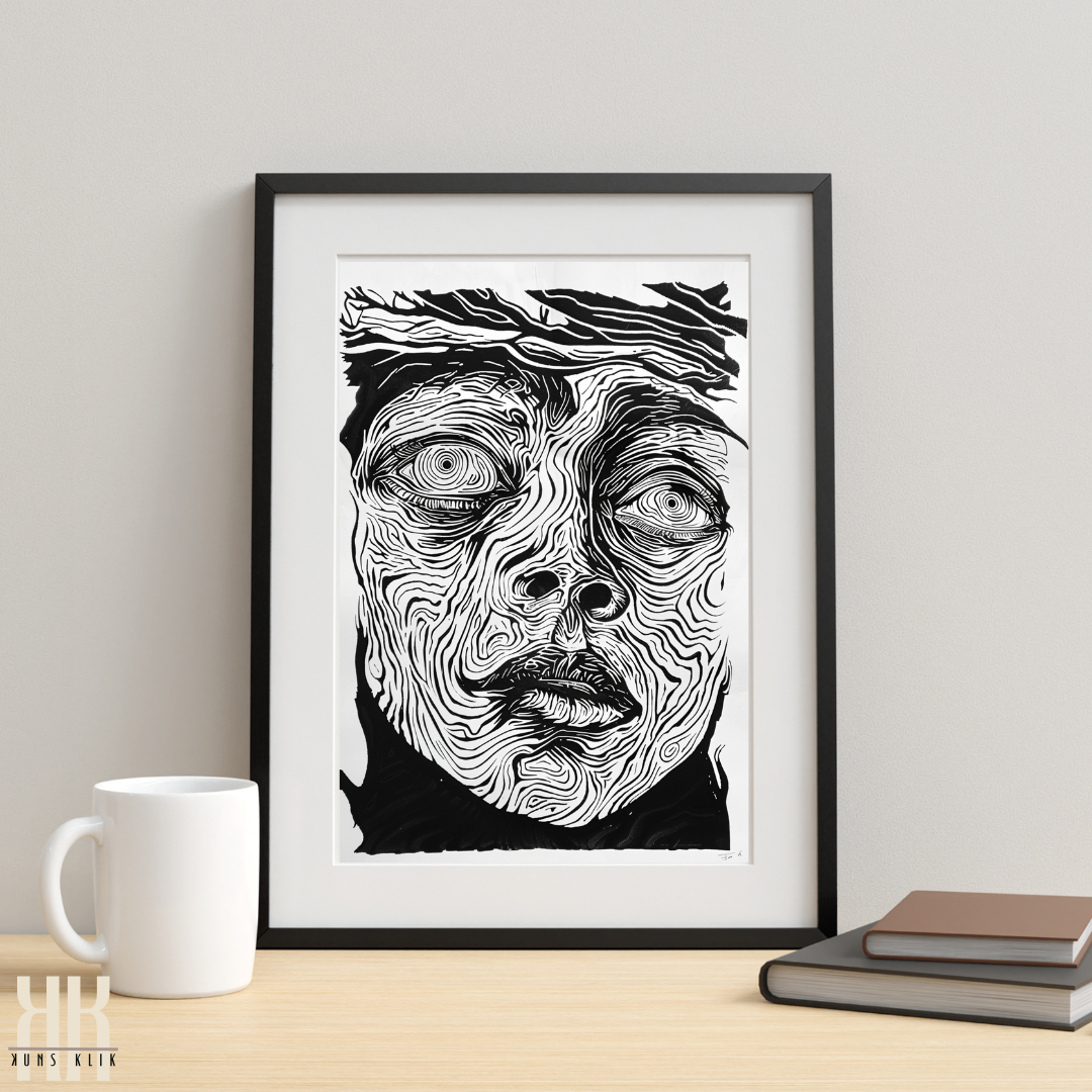 Abstract Line Art Portrait Black and White Art Print