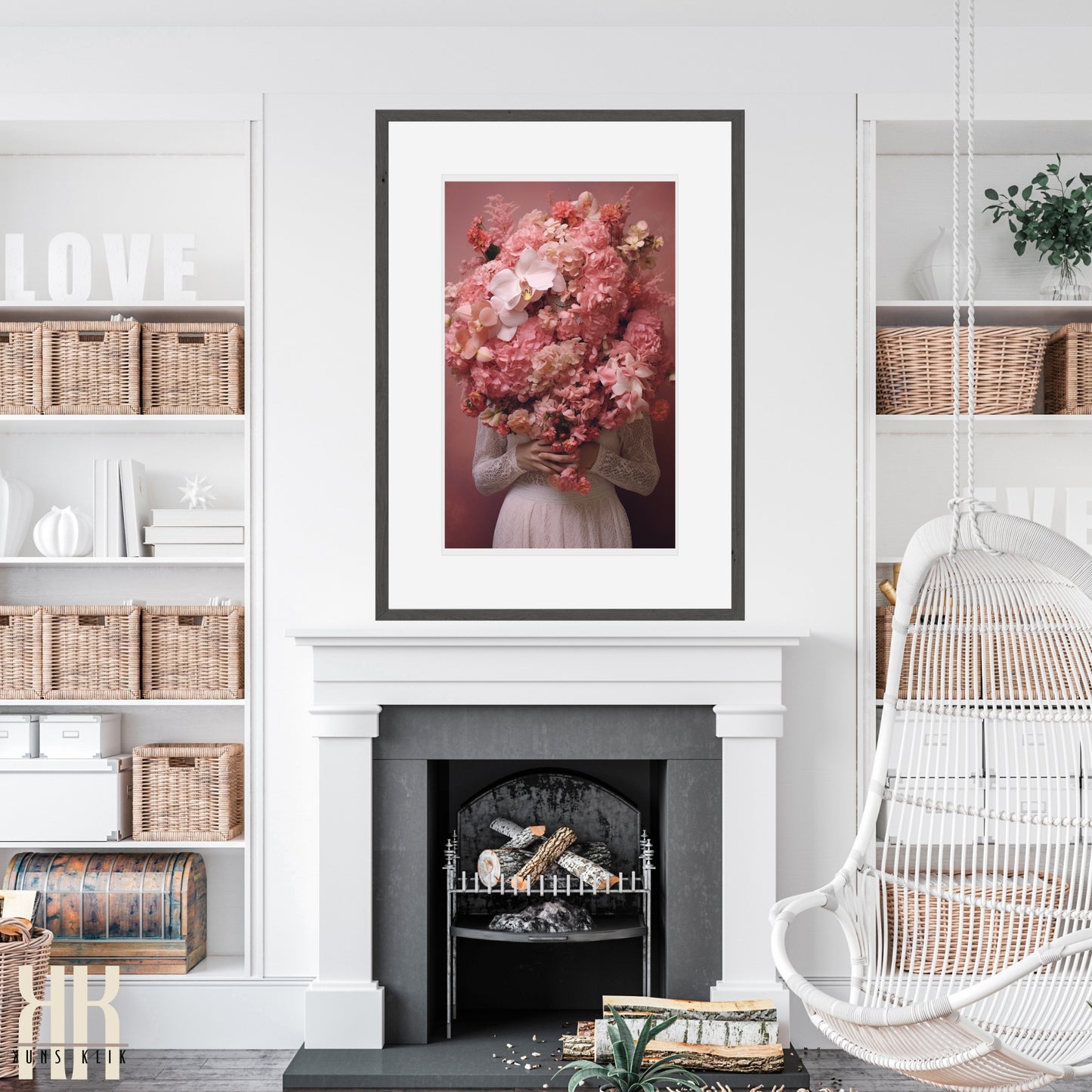 Woman Flower Bouquet Head Feminine Wall Art - Pink 9