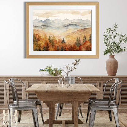 Golden Autumn Mountain Landscape Art