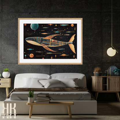 Gilded Space Whale Illustration - Ancient Egyptian Cosmic Art