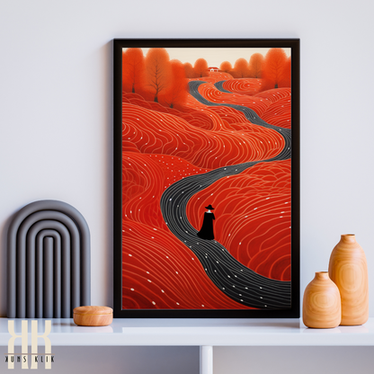 Modern Red Minimalist Path Artwork