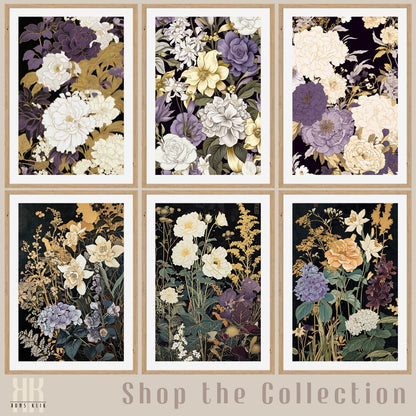 Floral Art Deco Black Gold Wall Art Print