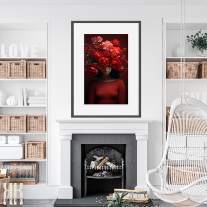 Woman Flower Bouquet Head Feminine Wall Art - Red 9