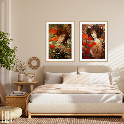 Whimsical Woman in Red Poppies Art Print