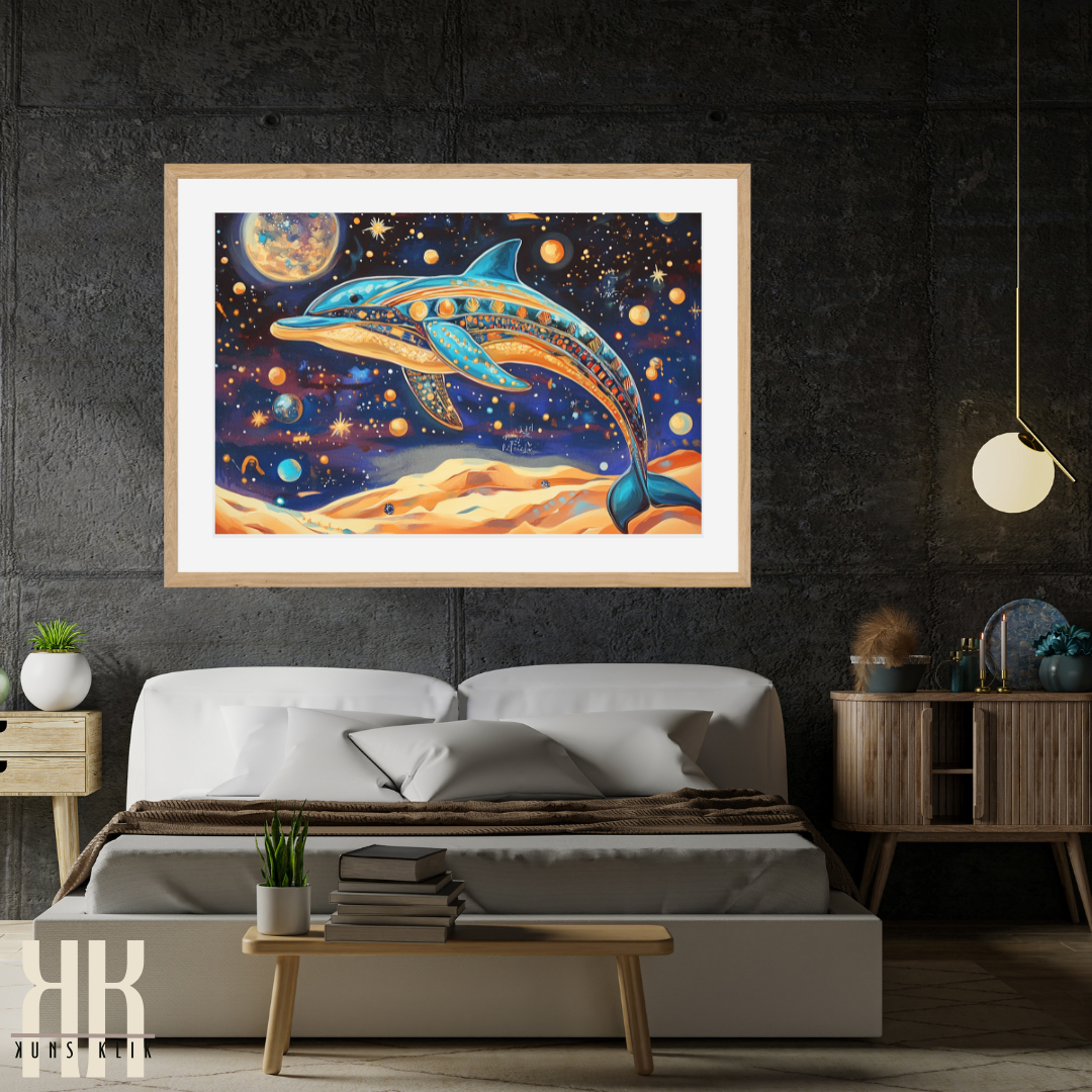 Dreamy Space Dolphin Art - Ethereal Egyptian Galaxy Print