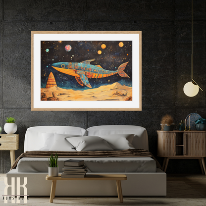 Egyptian-Inspired Whale in Outer Space - Galactic Fantasy Print