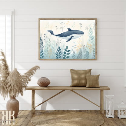 Scandinavian Whale Folk Art Print - 3