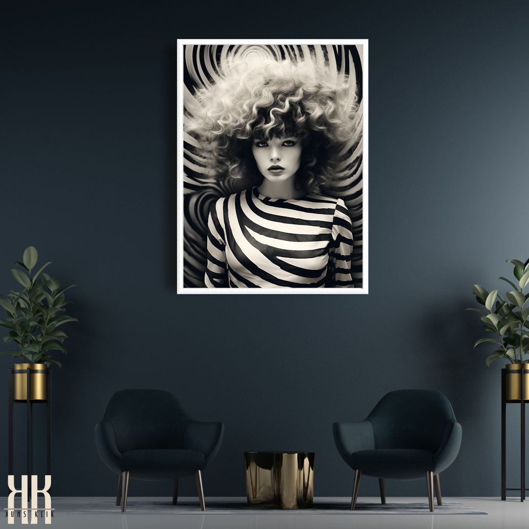 Monochromatic Striped Portrait Art Print