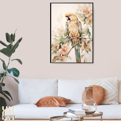 Beige and Pastel Vintage Parrot Wall Art