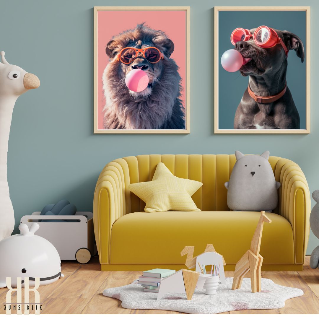 Anthropomorphic Animal Art Prints with Bubble Gum