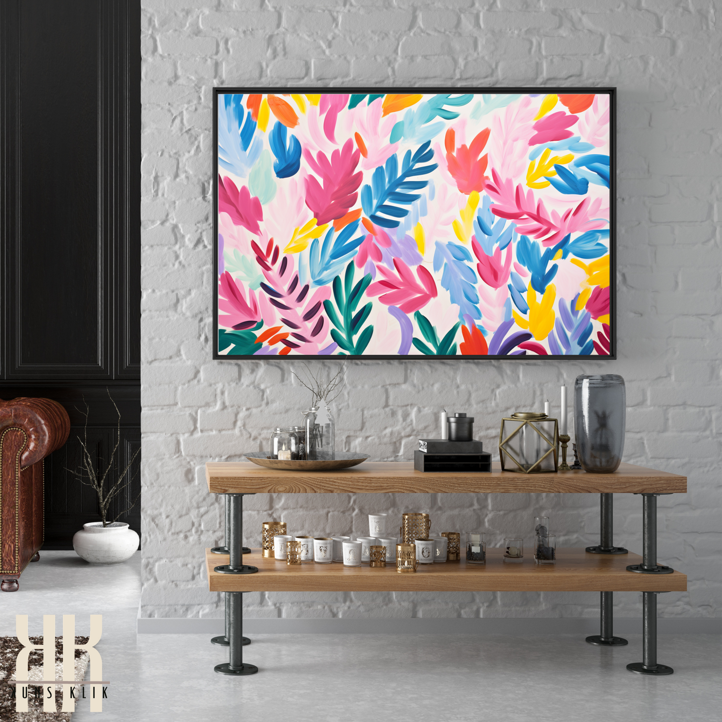 Colourful Leaf Broad Brush Stroke Matisse Pattern Print -10