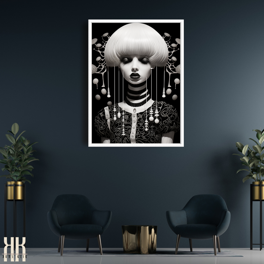 Strange Weird Monochromatic Female Portrait Print