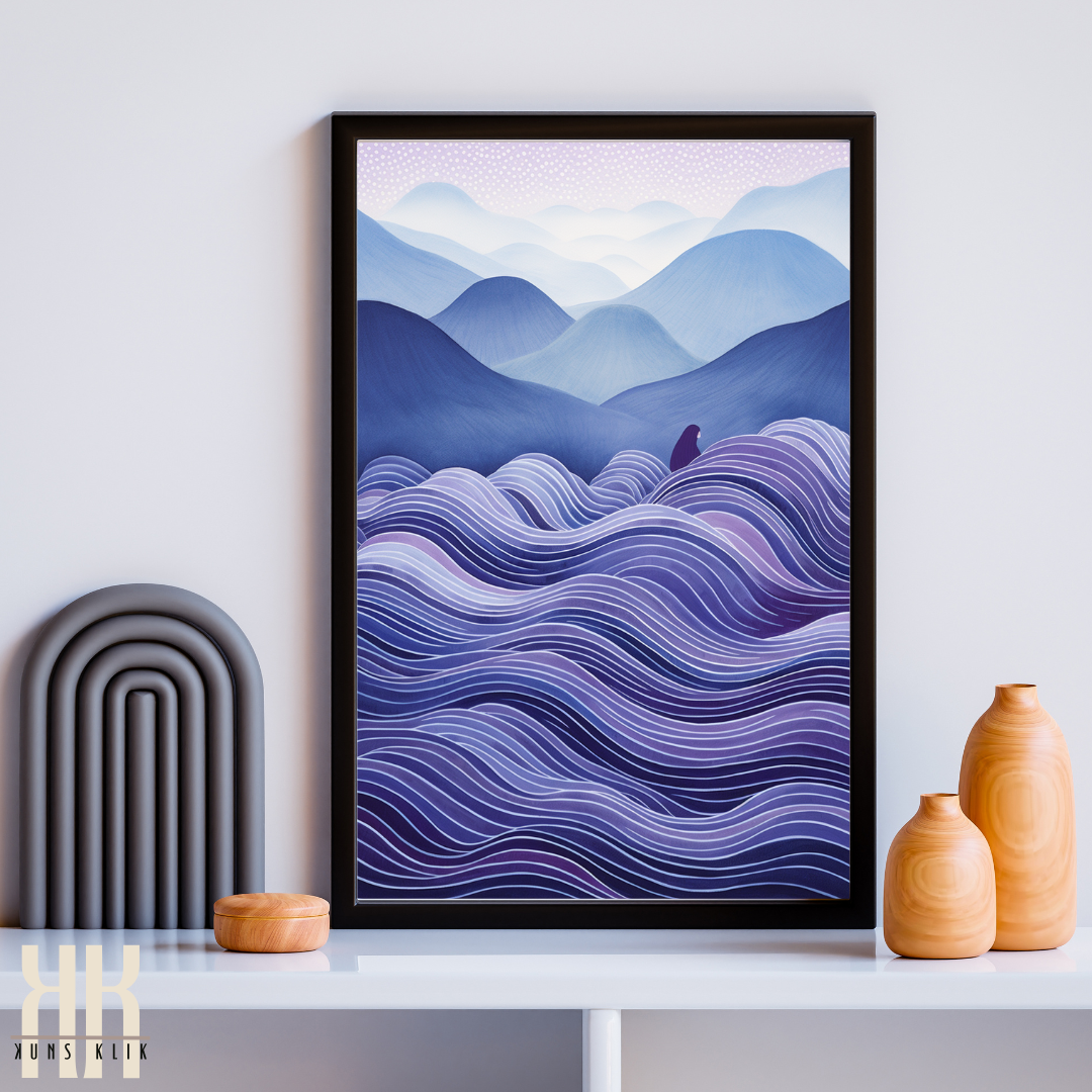 Mystical Minimalist Art Prints with Abstract Mountains and Waves