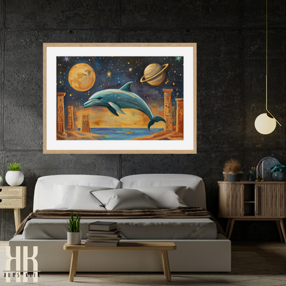 Ancient Egyptian Dolphin in Space - Mythical Ocean Universe Art