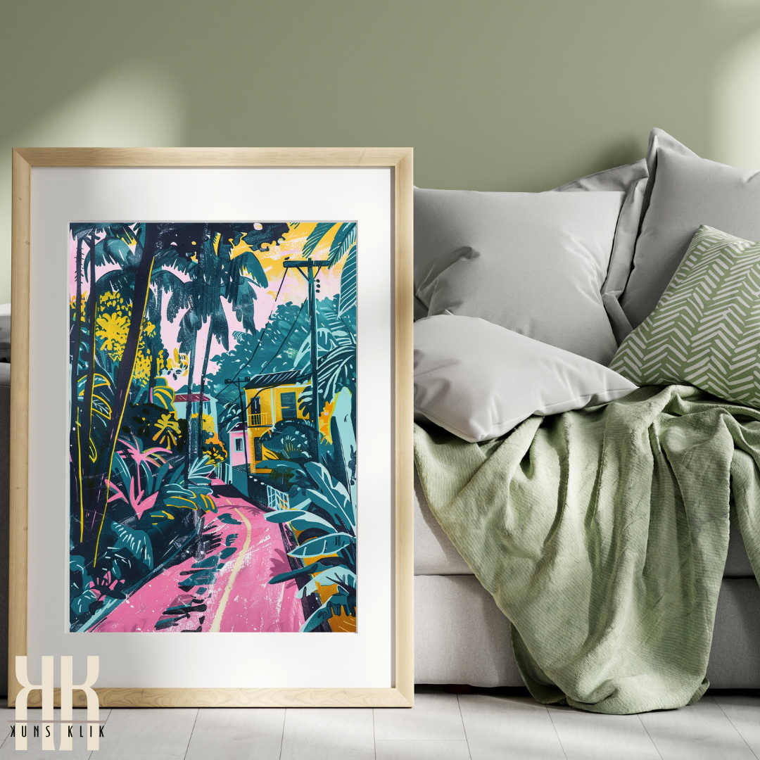 Cuban Paradise Poster – Vibrant City Streets & Lush Greenery