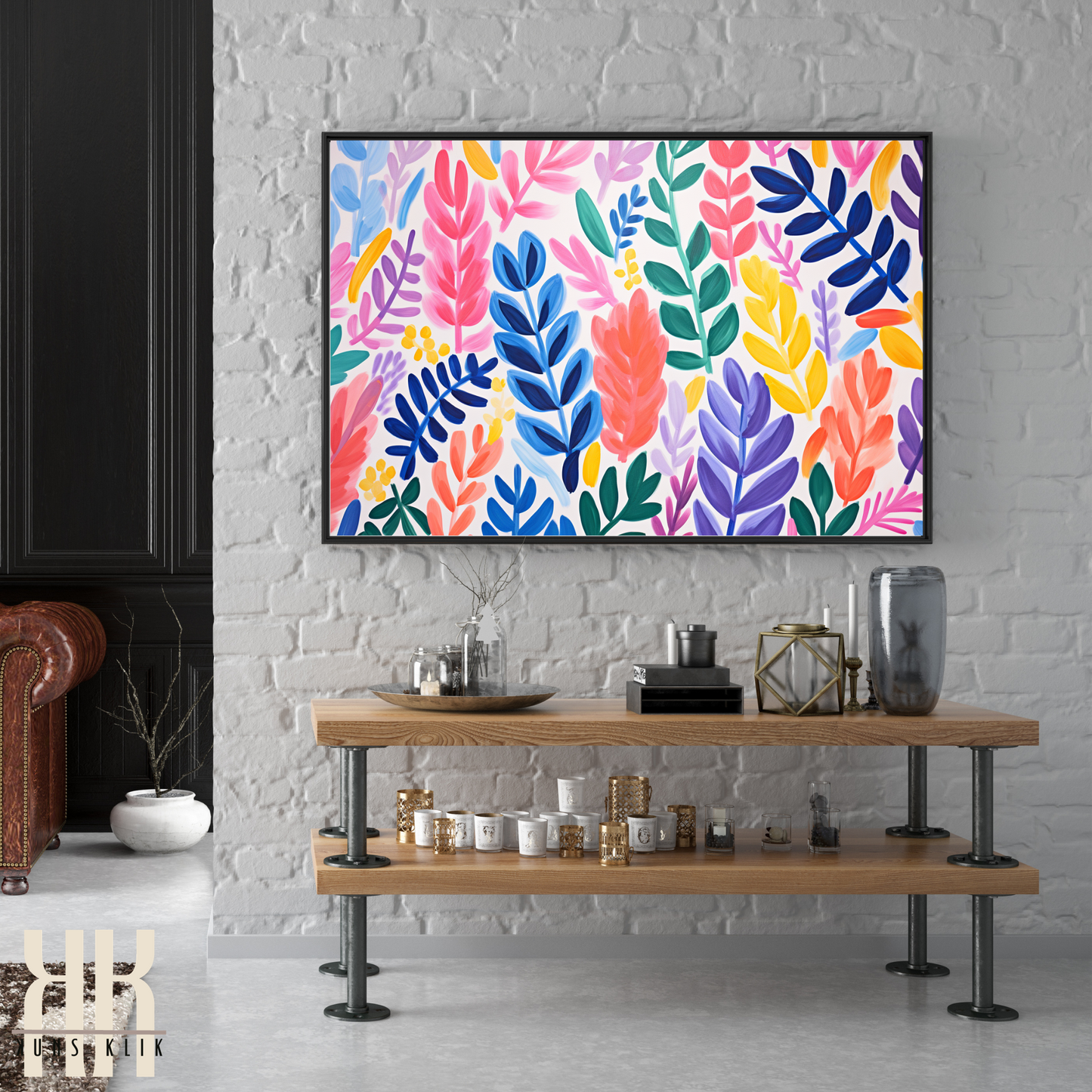 Colourful Leaf Broad Brush Stroke Matisse Pattern Print - 16