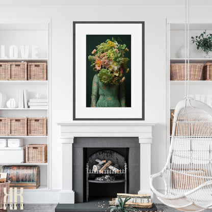 Woman Flower Bouquet Head Feminine Wall Art - Green 8