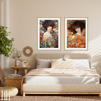 Floral Female Art Nouveau Portrait Wall Art