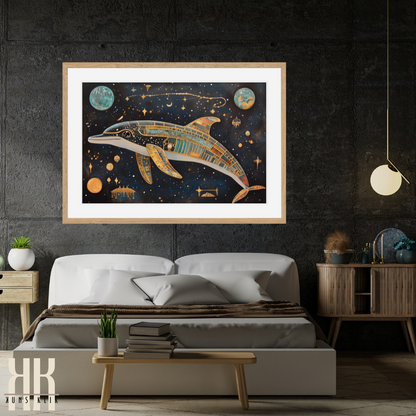 Ethereal Dolphin Swimming in the Stars - Astral Art Poster