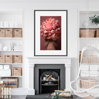 Woman Flower Bouquet Head Feminine Wall Art - Pink 10