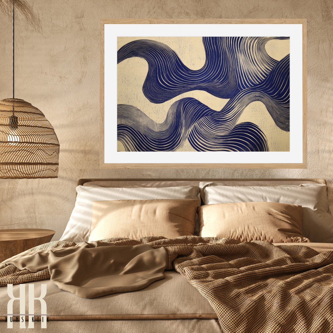 Contemporary Ink Wave Art – Large-Scale Neutral Wall Print