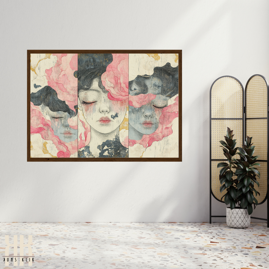 Surreal Woman Face Art Print - Elegant Monochrome Home Decor