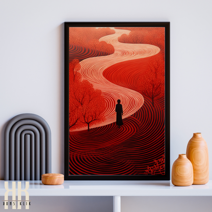 Modern Silhouette in Red Landscape Art Print