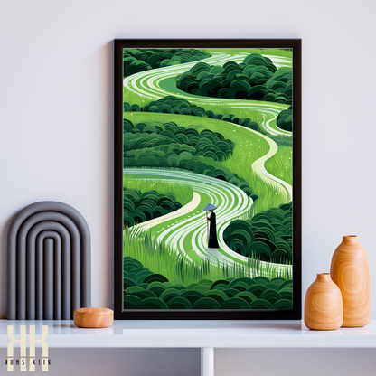 Soft Green Curves Landscape Art Minimalist Print