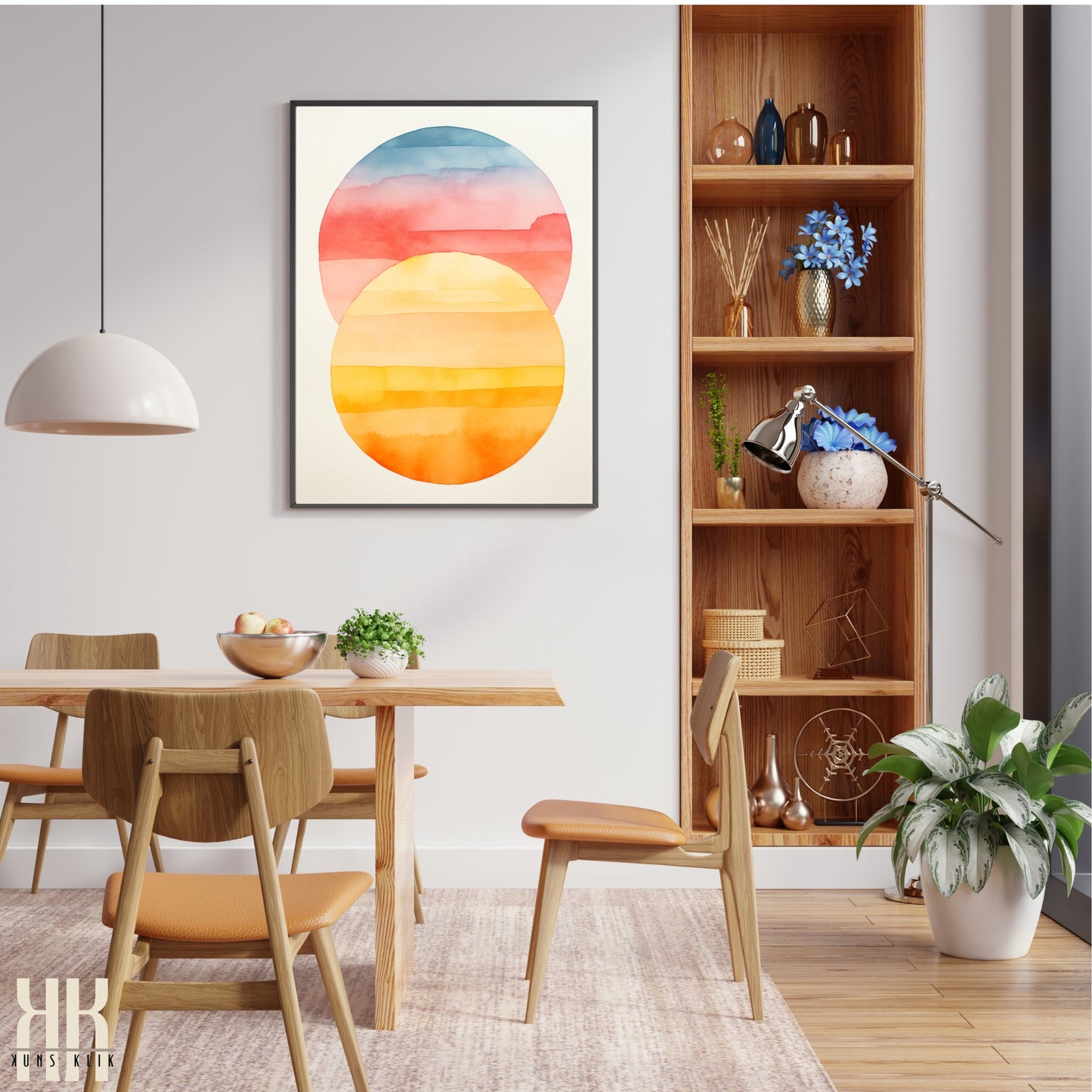 Minimalist Watercolour Sunset Mountain Art Print - 1