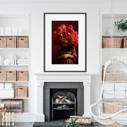 Woman Flower Bouquet Head Feminine Wall Art - Red 4