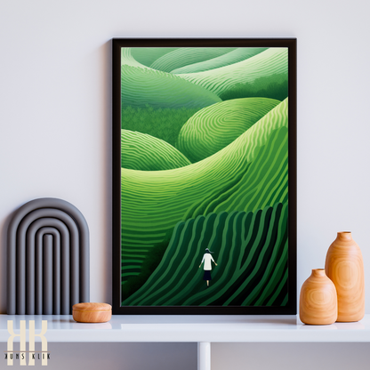 Modern Minimalist Landscape Green Waves of Nature Wall Art