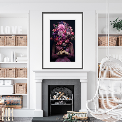 Woman Flower Bouquet Head Feminine Wall Art - Purple 12