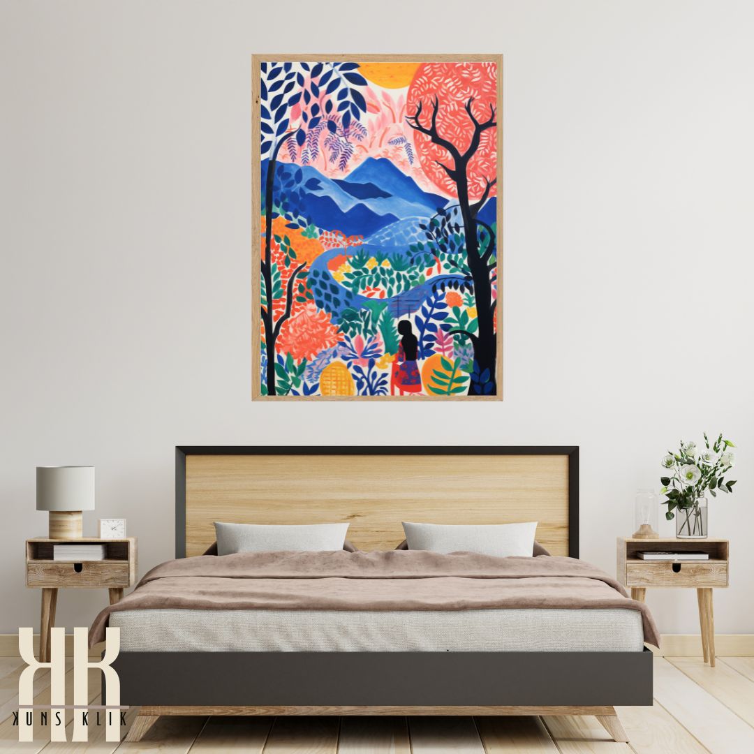 Colourful Abstract Nature Scene with Trees and Mountains