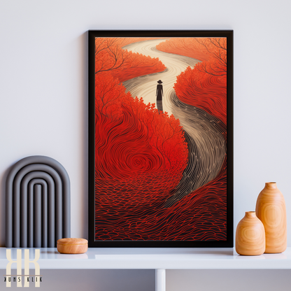 Mystical Path in Red Landscape Art Print